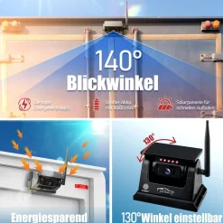 CARMATRIX Funk WLAN Solar Rückfahrkamera mit Magnet KI Personenerkennung mit APP