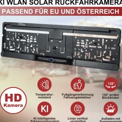 CARMATRIX Solar Auto WLAN Rückfahrkamera KI Personenerkennung