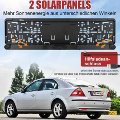 CARMATRIX Solar Funk Rückfahrsystem HD Rückfahrkamera im Nummernschild mit 2 PDC Sensoren Solarpanel