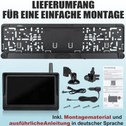 CARMATRIX Solar Funk Rückfahrsystem HD Rückfahrkamera im Nummernschild mit 2 PDC Sensoren Solarpanel
