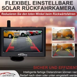 CARMATRIX Solar Funk Rückfahrkamera im Kennzeichen mit Monitor Rückfahrsystem Auto