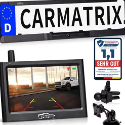 CARMATRIX Solar Funk Rückfahrkamera im Kennzeichen mit Monitor Rückfahrsystem Auto