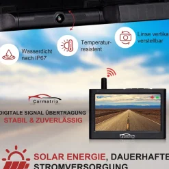 CARMATRIX Solar Funk Rückfahrkamera im Kennzeichen mit Monitor Rückfahrsystem Auto