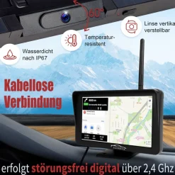CARMATRIX Solar Rückfahrsystem PDC Einparksensoren mit Android Auto und Apple CarPlay