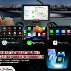 CARMATRIX Solar Rückfahrsystem PDC Einparksensoren mit Android Auto und Apple CarPlay