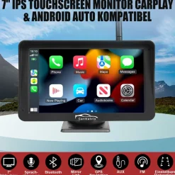 CARMATRIX Solar Rückfahrsystem PDC Einparksensoren mit Android Auto und Apple CarPlay