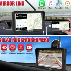 CARMATRIX Solar Rückfahrsystem mit Android Auto und CarPlay Magnet Rückfahrkamera