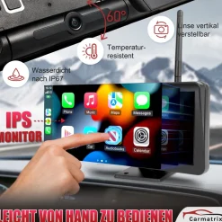 CARMATRIX Solar Rückfahrsystem mit Android Auto und Apple CarPlay, GoogleMaps, YouTube