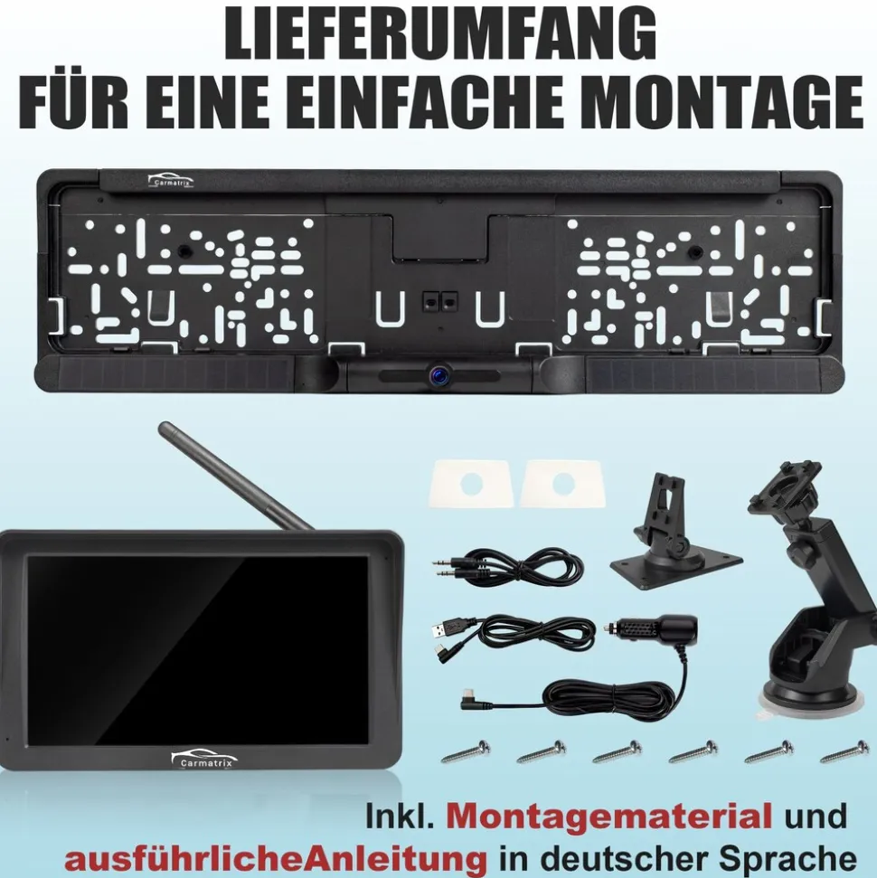 CARMATRIX Solar Rückfahrsystem mit Android Auto und Apple CarPlay, GoogleMaps, YouTube