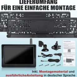 CARMATRIX Solar Rückfahrsystem HD Rückfahrkamera im Nummernschild mit Einparksensoren für Front und Heck
