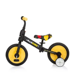 Chipolino Dreirad, Laufrad 2 in 1, Max Bike, 10 Zoll Räder, Pedale, Stützräder gelb Monster