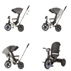 Chipolino Dreirad, Tricycle Derby 2 in 1 Musik, Licht, Korb, Schiebegriff, Gurt grau