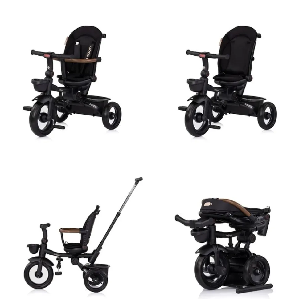 Chipolino Dreirad, Tricycle Urban Lenker mit Licht, klappbar, Sitz drehbar, Korb schwarz