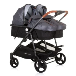 Chipolino Geschwisterkinderwagen Duo Smart klappbar umbaubar verstellbar Fußsack grau hellgrau