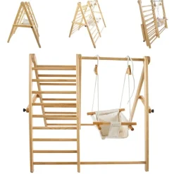 Chipolino Holz-Klettergerüst 2 in 1 höhenverstellbare Schaukel, zusammenklappbar braun