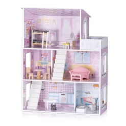 Chipolino Holz-Puppenhaus 12-teiliges Möbel-Set, Treppen, 3-Ebenen, ab 3 Jahren rosa