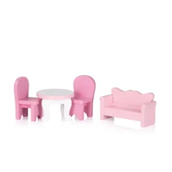 Chipolino Holz-Puppenhaus 7-teilig Balkon, Stühle, Tisch, Bett, Sofa, Schrank rosa