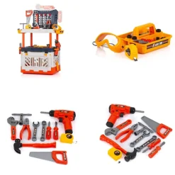 Chipolino 4 in 1 Kinder-Werkbank, 90-teiliges Spielwerkzeugset, Lichteffekte bunt