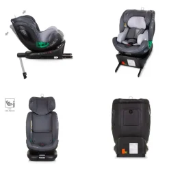 Chipolino i-Size Kindersitz Maximus (40 - 150 cm) Isofix Stützbein 360° drehbar grau