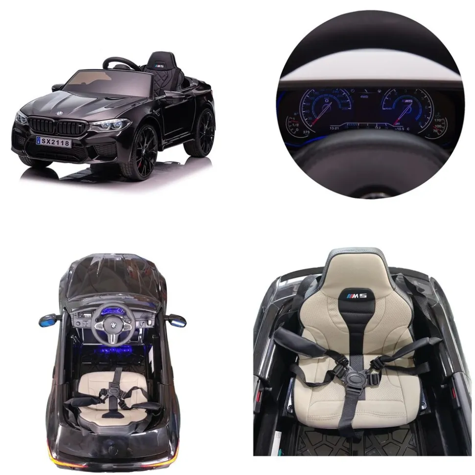 Chipolino Kinder Elektroauto BMW M5 Fernbedienung Musik Eva-Räder Bluetooth schwarz