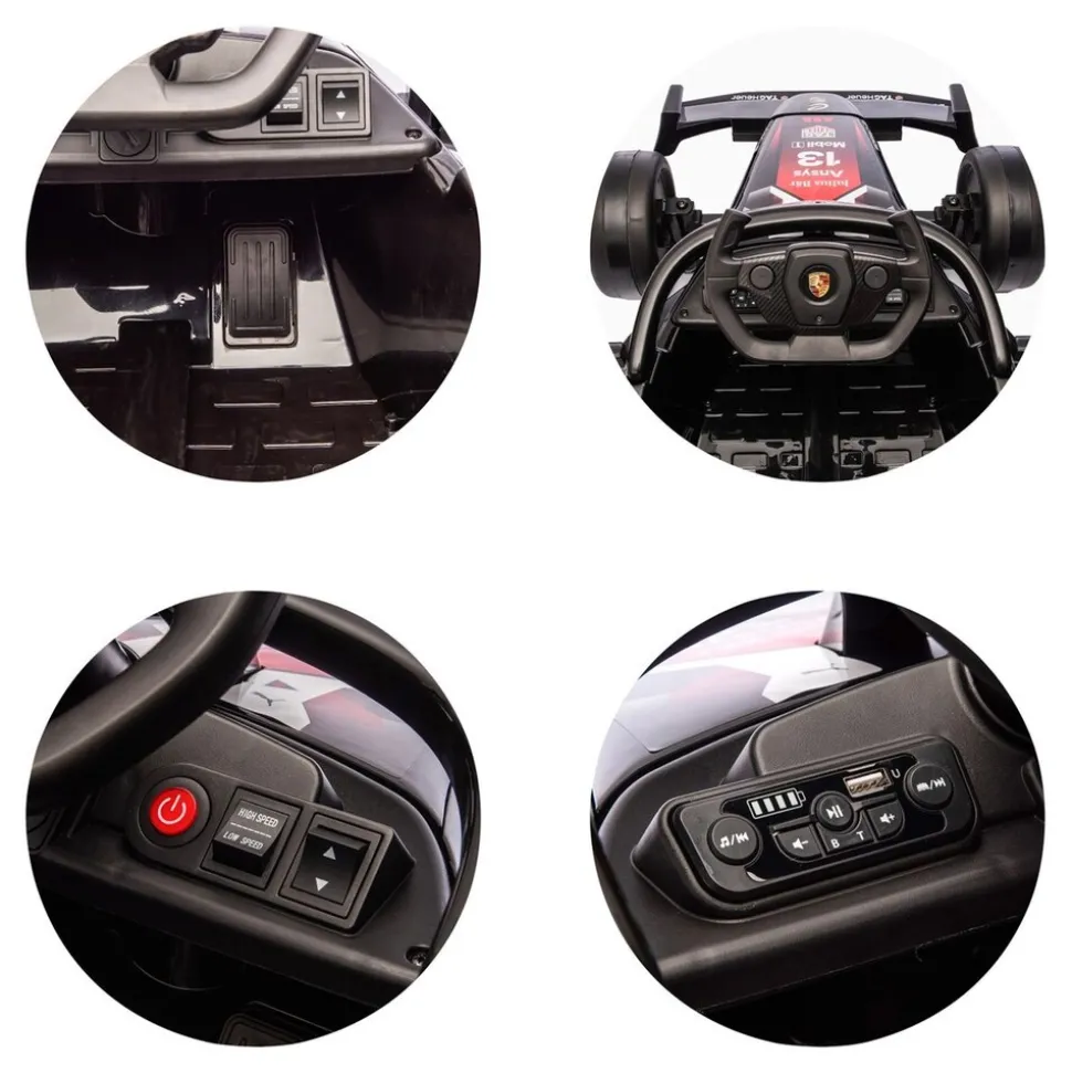 Chipolino Kinder Elektroauto Rennwagen Formel E Porsche Fernbedienung Hupe Musik schwarz