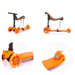 Chipolino Kinderroller 3 in 1 Multi Plus 3 Räder, Laufrad, Roller, LED-Lichter orange