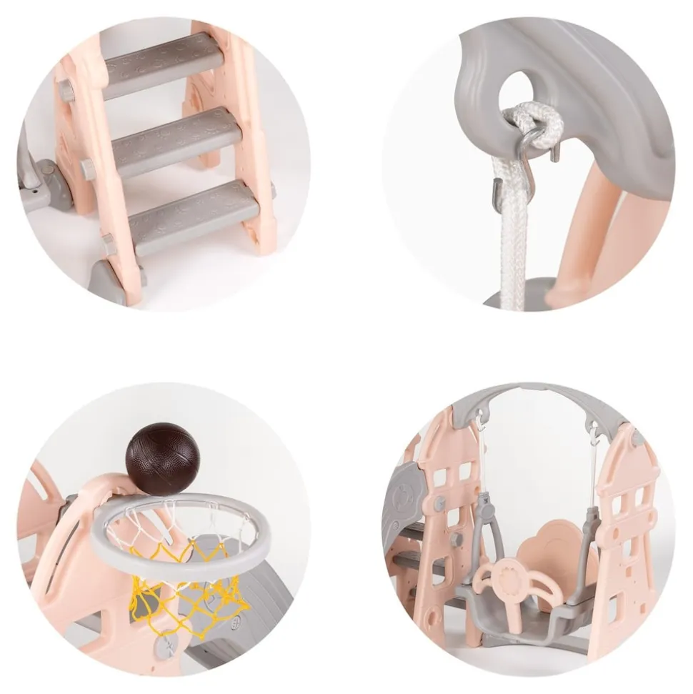 Chipolino Kinderrutsche, Schaukel, Basketballkorb, Ball, drei Stufen, ab 1 Jahr rosa