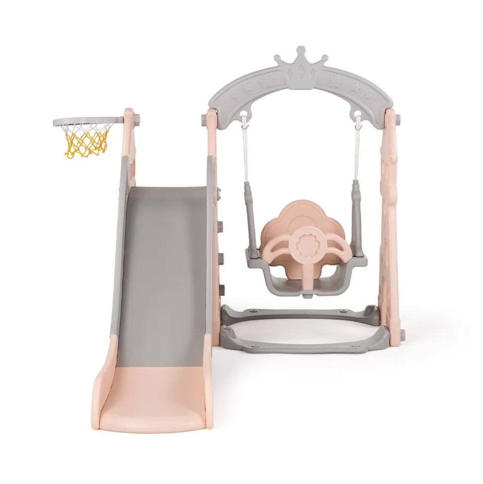 Chipolino Kinderrutsche, Schaukel, Basketballkorb, Ball, drei Stufen, ab 1 Jahr rosa