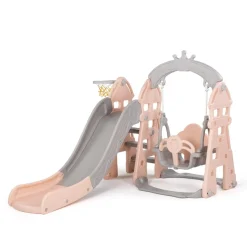 Chipolino Kinderrutsche, Schaukel, Basketballkorb, Ball, drei Stufen, ab 1 Jahr rosa