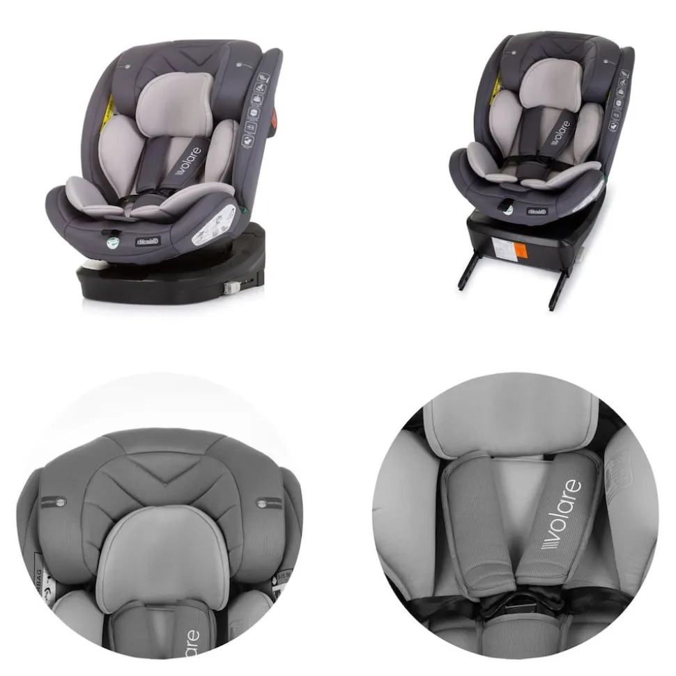 Chipolino Kindersitz Volare i-Size (40-150cm) Isofix, drehbar, SPS, Top Tether grau