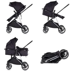 Chipolino Kinderwagen Aura 2 in 1 umbaubar Wickeltasche Sitz umkehrbar bis 22 kg schwarz gemustert