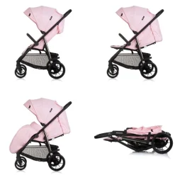 Chipolino Kinderwagen Buggy Insta, Fußabdeckung, Federung, Korb, Gurt, klappbar rosa