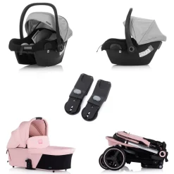 Chipolino Kinderwagen Elite 3 in 1 i-Size Babyschale Sportsitz Babywanne Tasche pink
