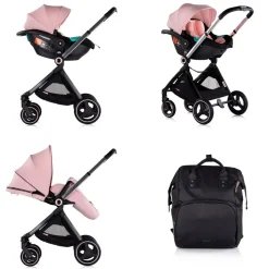 Chipolino Kinderwagen Elite 3 in 1 i-Size Babyschale Sportsitz Babywanne Tasche pink