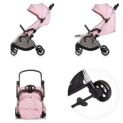 Chipolino Kinderwagen Illusion klappbar, verstellbare Fußstütze, Federung, Korb rosa