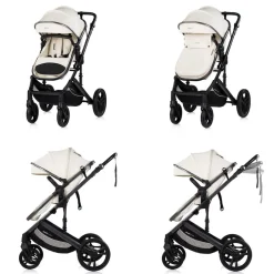 Chipolino Kinderwagen 2 in 1 Amore Getränkehalter Wickeltasche Fußabdeckung Korb beige-schwarz