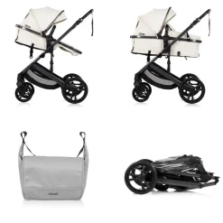 Chipolino Kinderwagen 2 in 1 Amore Getränkehalter Wickeltasche Fußabdeckung Korb beige-schwarz