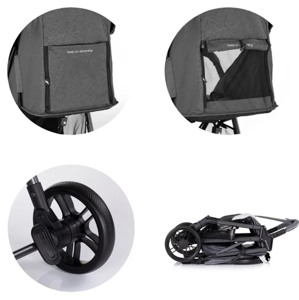 Chipolino Kinderwagen Sparkle, Buggy, faltbar, Gurt am Griff, verstellbar grau