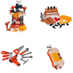 Chipolino Kinderwerkbank, 78-teiliges Spielzeugwerkzeugset, Helm, Bohrer, Säge schwarz