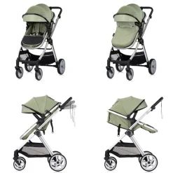 Chipolino Kombikinderwagen 2 in 1 Vista Wickeltasche, Fußabdeckung, Korb, Gurt grün