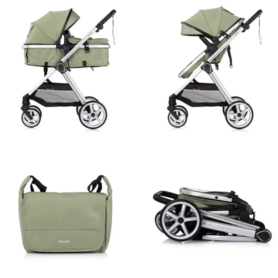 Chipolino Kombikinderwagen 2 in 1 Vista Wickeltasche, Fußabdeckung, Korb, Gurt grün