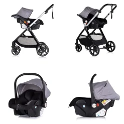 Chipolino Kombikinderwagen 3 in1 Marbella Fußabdeckung Einlage i-Size Babyschale grau