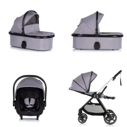 Chipolino Kombikinderwagen 3 in1 Marbella Fußabdeckung Einlage i-Size Babyschale grau