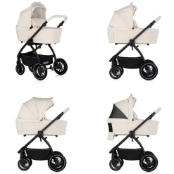 Chipolino Kombikinderwagen 3 in 1 Prestige Babywanne Rucksack i-Size Babyschale beige-schwarz