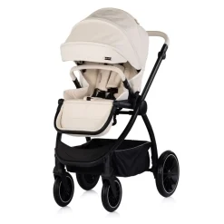 Chipolino Kombikinderwagen 3 in 1 Prestige Babywanne Rucksack i-Size Babyschale beige-schwarz