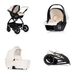 Chipolino Kombikinderwagen 3 in 1 Prestige Babywanne Rucksack i-Size Babyschale beige-schwarz