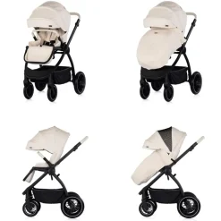 Chipolino Kombikinderwagen 3 in 1 Prestige Babywanne Rucksack i-Size Babyschale beige-schwarz