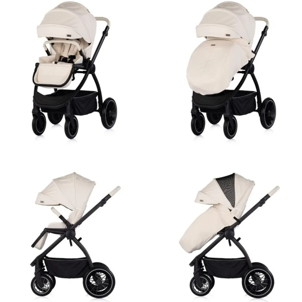 Chipolino Kombikinderwagen 3 in 1 Prestige Babywanne Rucksack i-Size Babyschale beige-schwarz