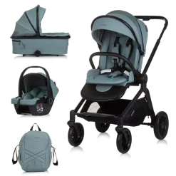 Chipolino Kombikinderwagen Magnum 3 in 1 Babywanne Sportsitz i-Size Babyschale grün