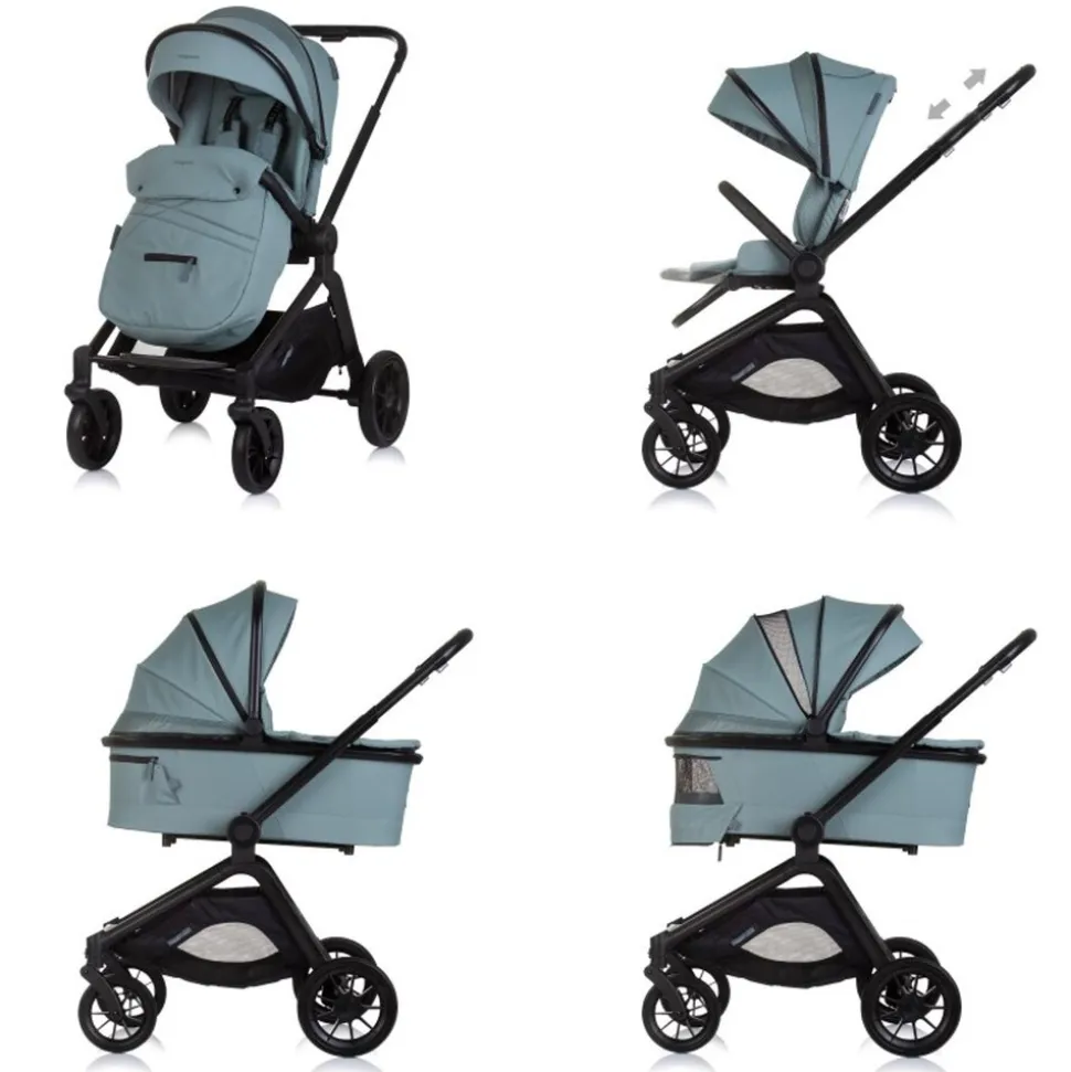 Chipolino Kombikinderwagen Magnum 3 in 1 Babywanne Sportsitz i-Size Babyschale grün